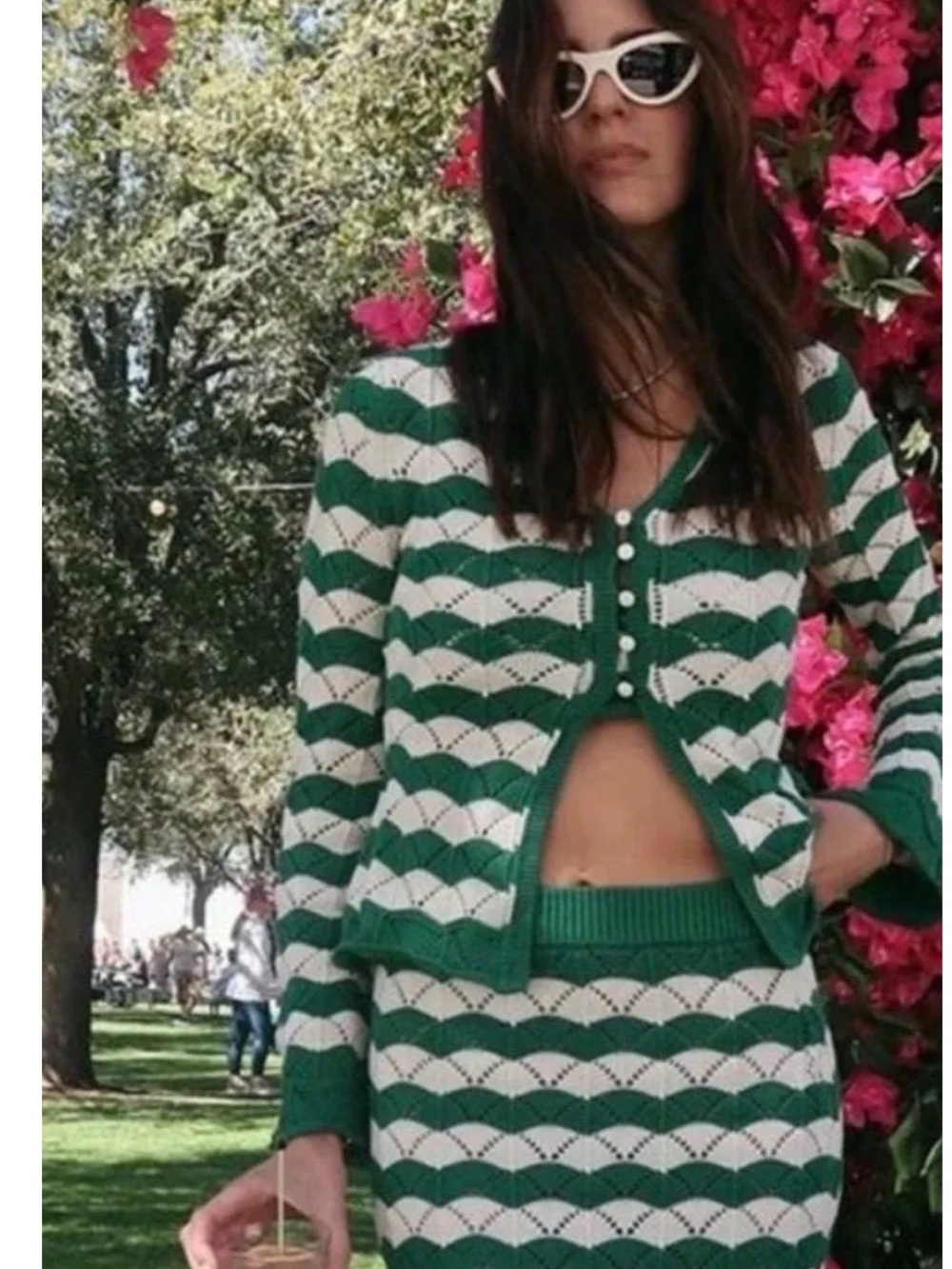 Misa Los Angeles Green and White Knit Cardigon
